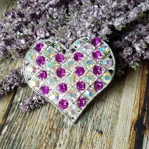 Heart brooch purple & Aurora Borealis crystals